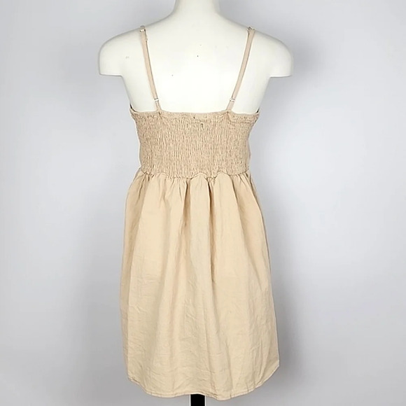 Zaful Women's Tan  Smocked Mock Button Cami Pocket Dress Size 8 - Picture 3 of 11
